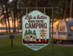 Custom Camping Welcome Sign – Personalized Campsite Decor with RV or Tent Option – Family Name Yard Sign for Campground