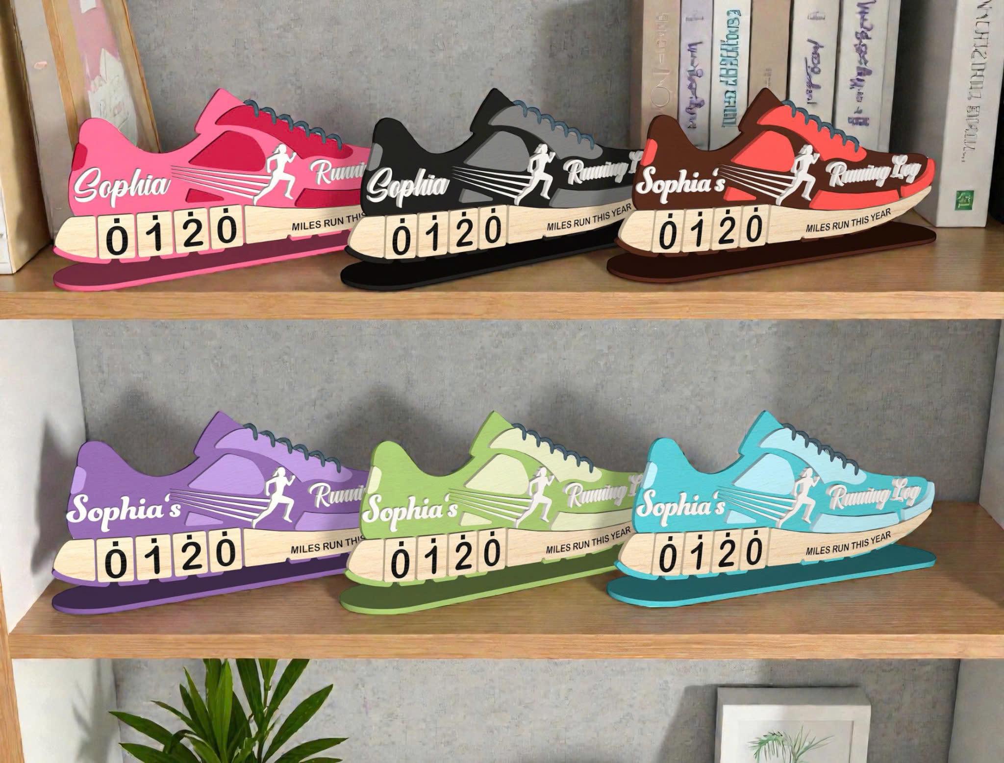 Personalized Running Miles Tracker Sign, Custom Shoe Shelf Decor, Miles Run This Year Counter, Gift for Runners