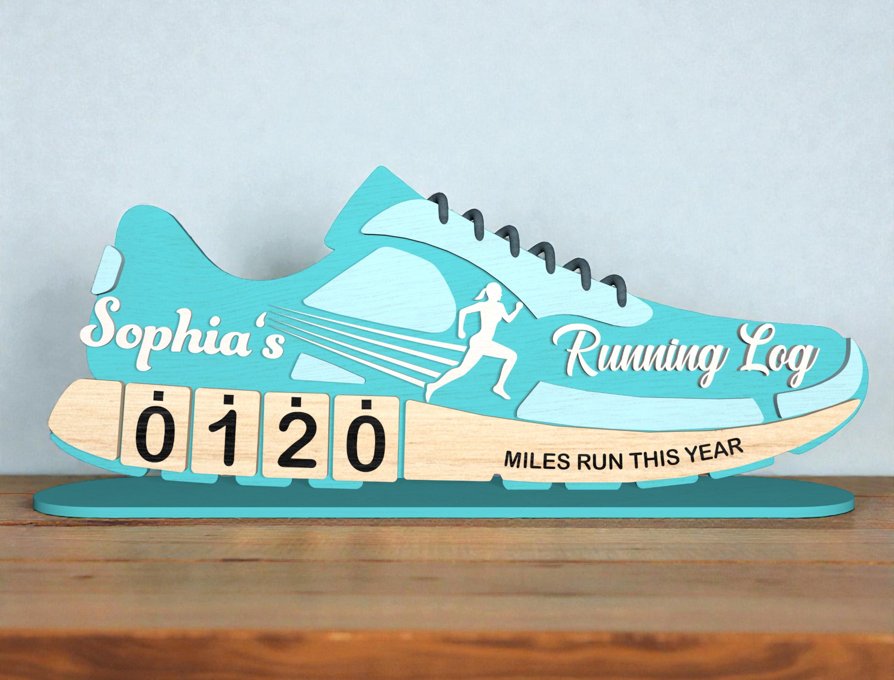 Personalized Running Miles Tracker Sign, Custom Shoe Shelf Decor, Miles Run This Year Counter, Gift for Runners