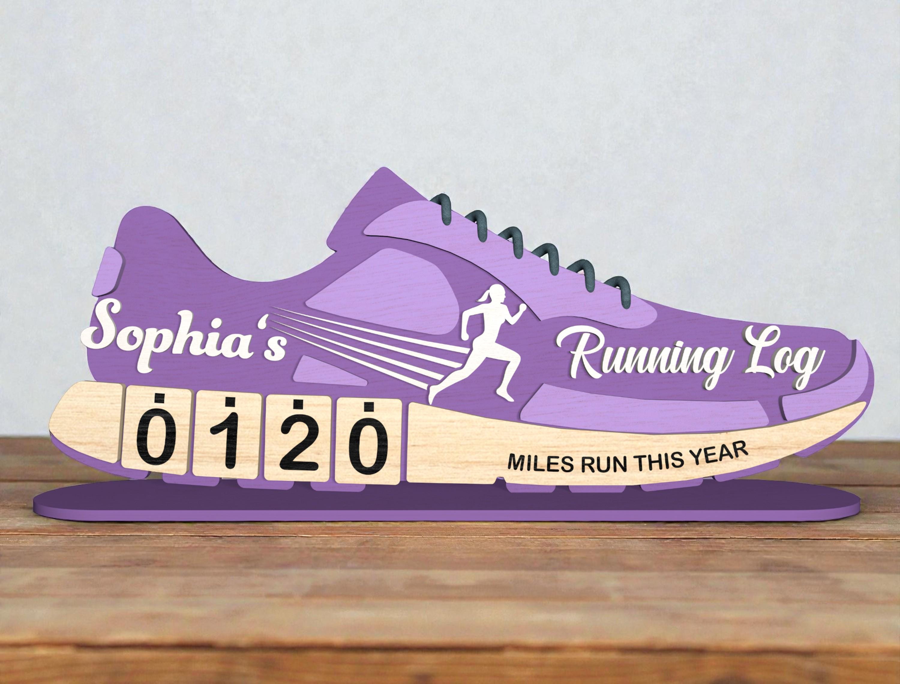Personalized Running Miles Tracker Sign, Custom Shoe Shelf Decor, Miles Run This Year Counter, Gift for Runners