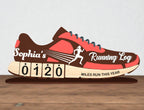 Personalized Running Miles Tracker Sign, Custom Shoe Shelf Decor, Miles Run This Year Counter, Gift for Runners