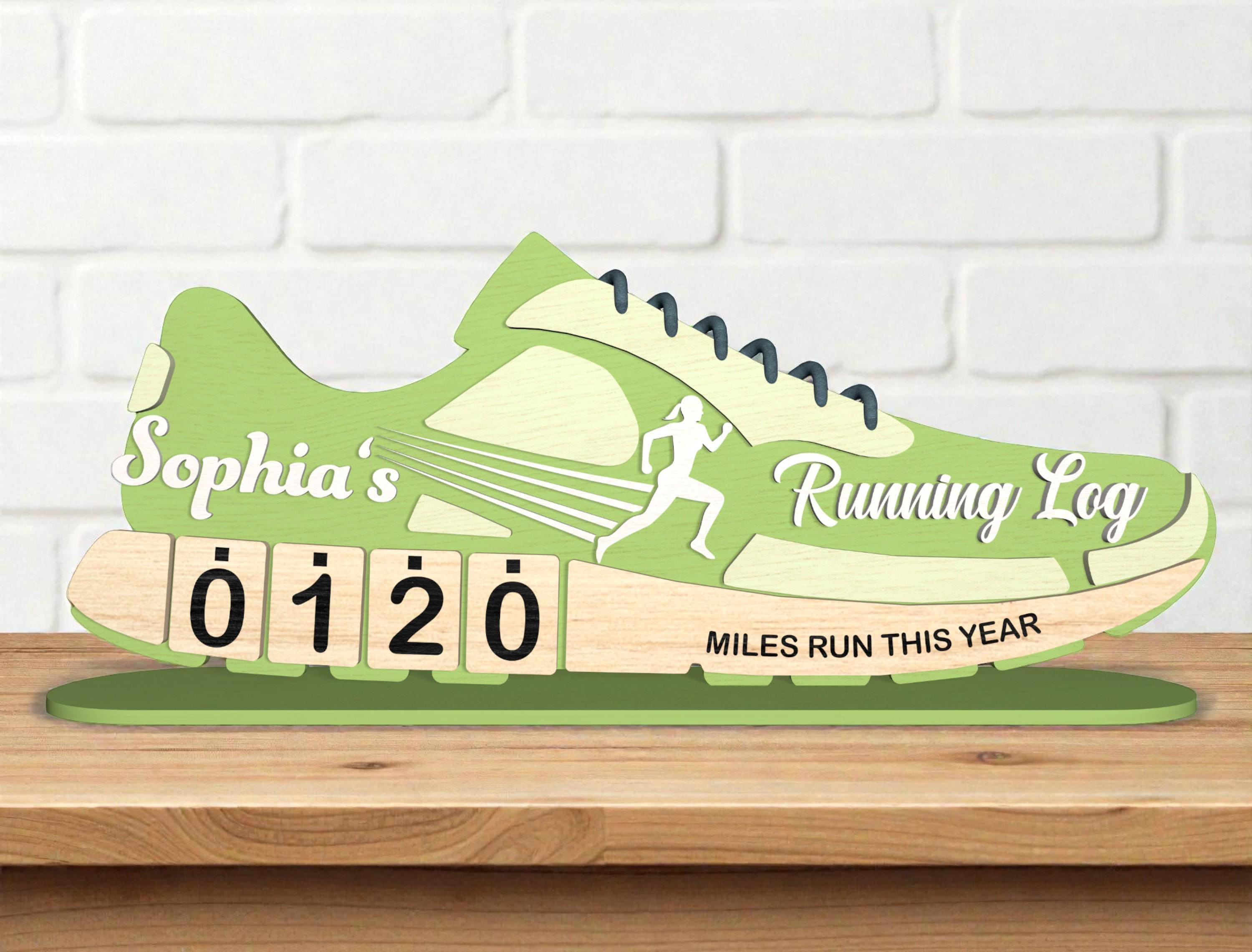 Personalized Running Miles Tracker Sign, Custom Shoe Shelf Decor, Miles Run This Year Counter, Gift for Runners
