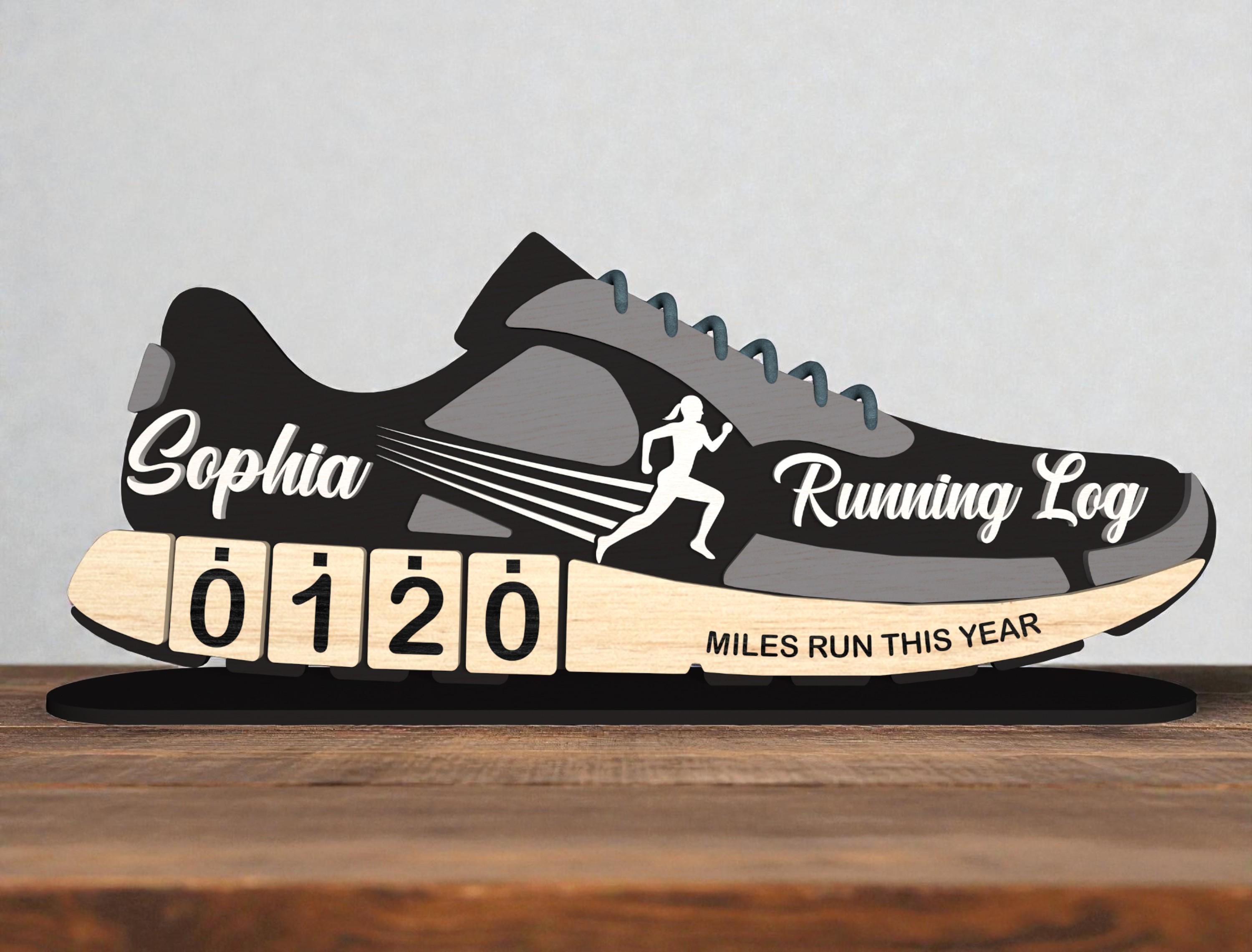 Personalized Running Miles Tracker Sign, Custom Shoe Shelf Decor, Miles Run This Year Counter, Gift for Runners