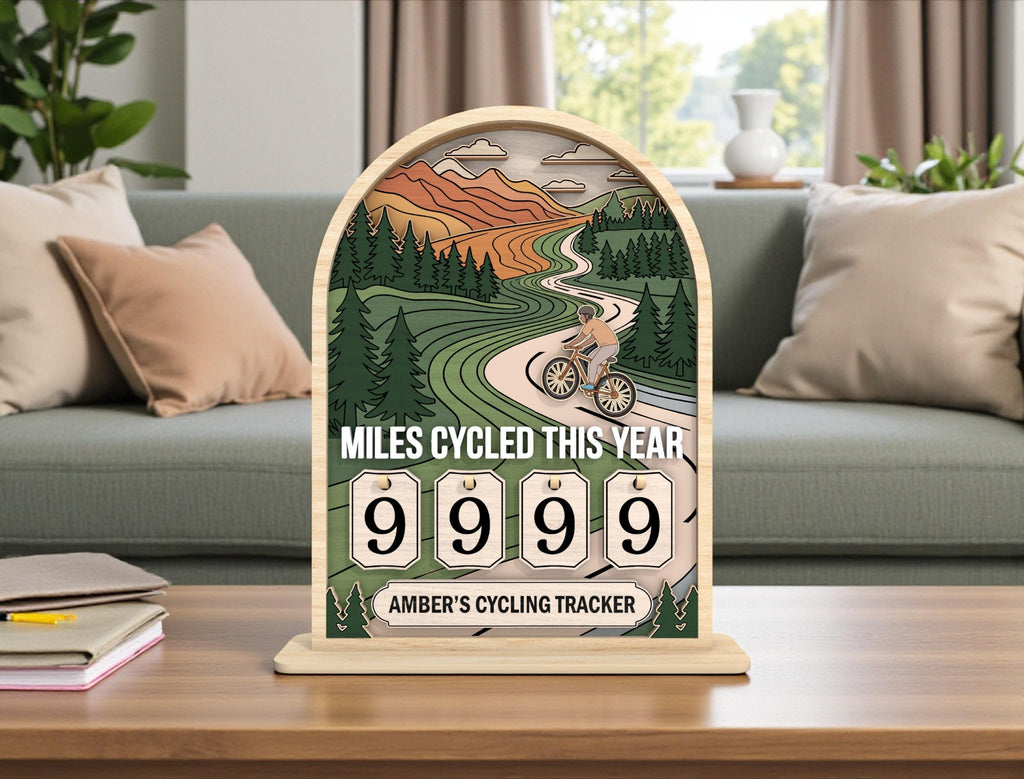 Vintage Wooden Cycling Tracker Sign, Personalized Miles Cycled This Year Counter, Custom Bike Mileage Tracker, Gift for Cyclists