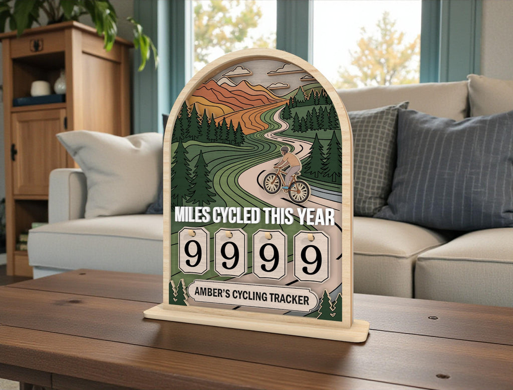 Vintage Wooden Cycling Tracker Sign, Personalized Miles Cycled This Year Counter, Custom Bike Mileage Tracker, Gift for Cyclists
