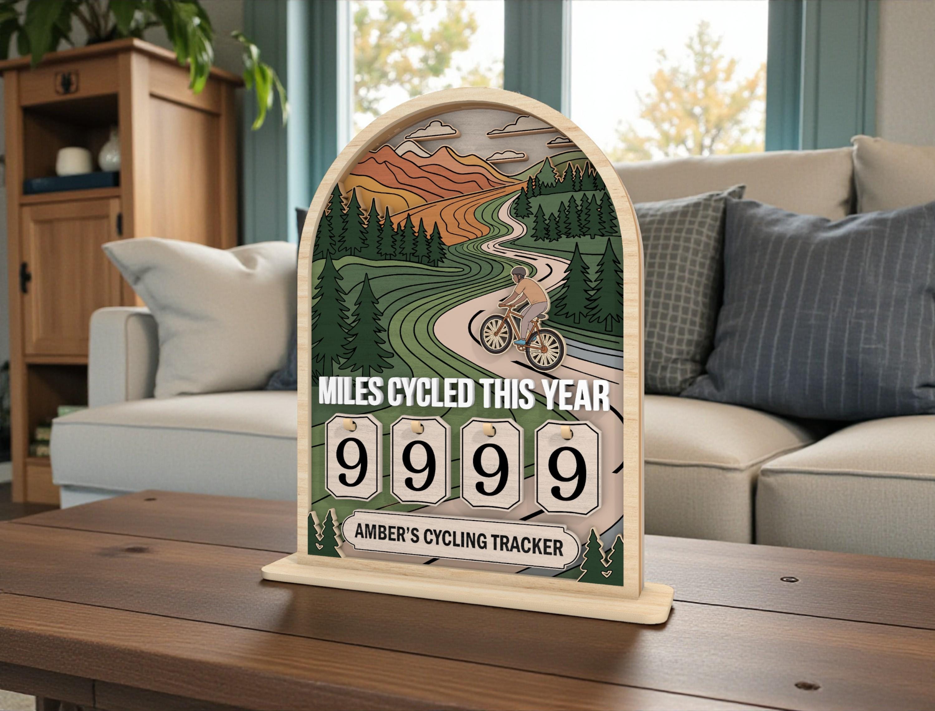 Vintage Wooden Cycling Tracker Sign, Personalized Miles Cycled This Year Counter, Custom Bike Mileage Tracker, Gift for Cyclists