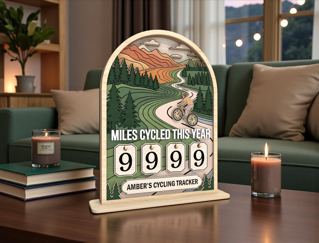 Vintage Wooden Cycling Tracker Sign, Personalized Miles Cycled This Year Counter, Custom Bike Mileage Tracker, Gift for Cyclists