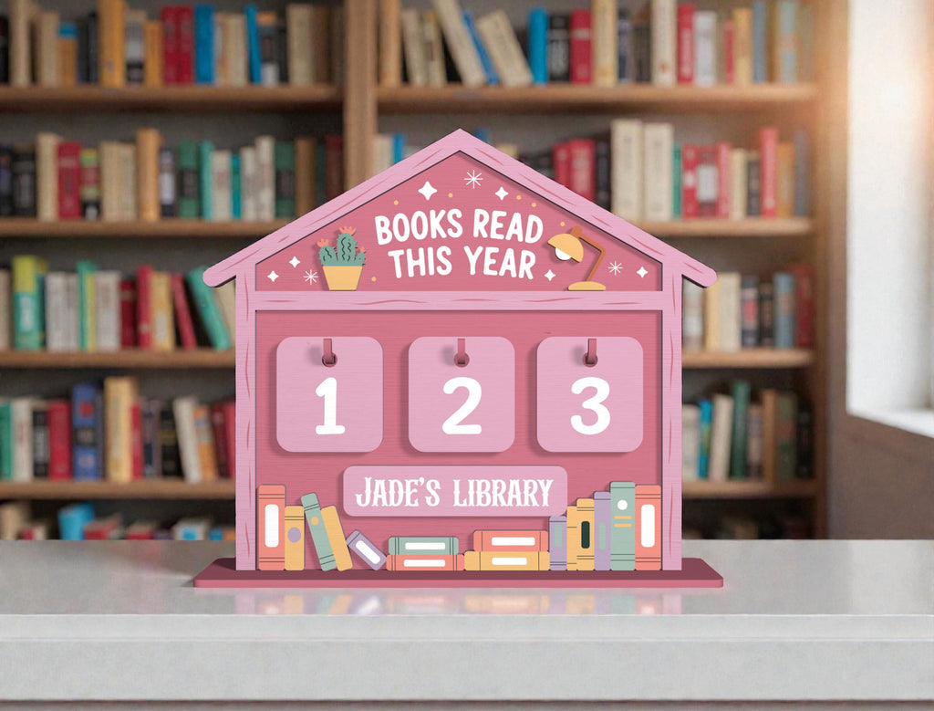 Personalized Books Read This Year Sign, Kids Book Tracker House, Custom Library Reading Counter, Pastel Bookshelf Decor