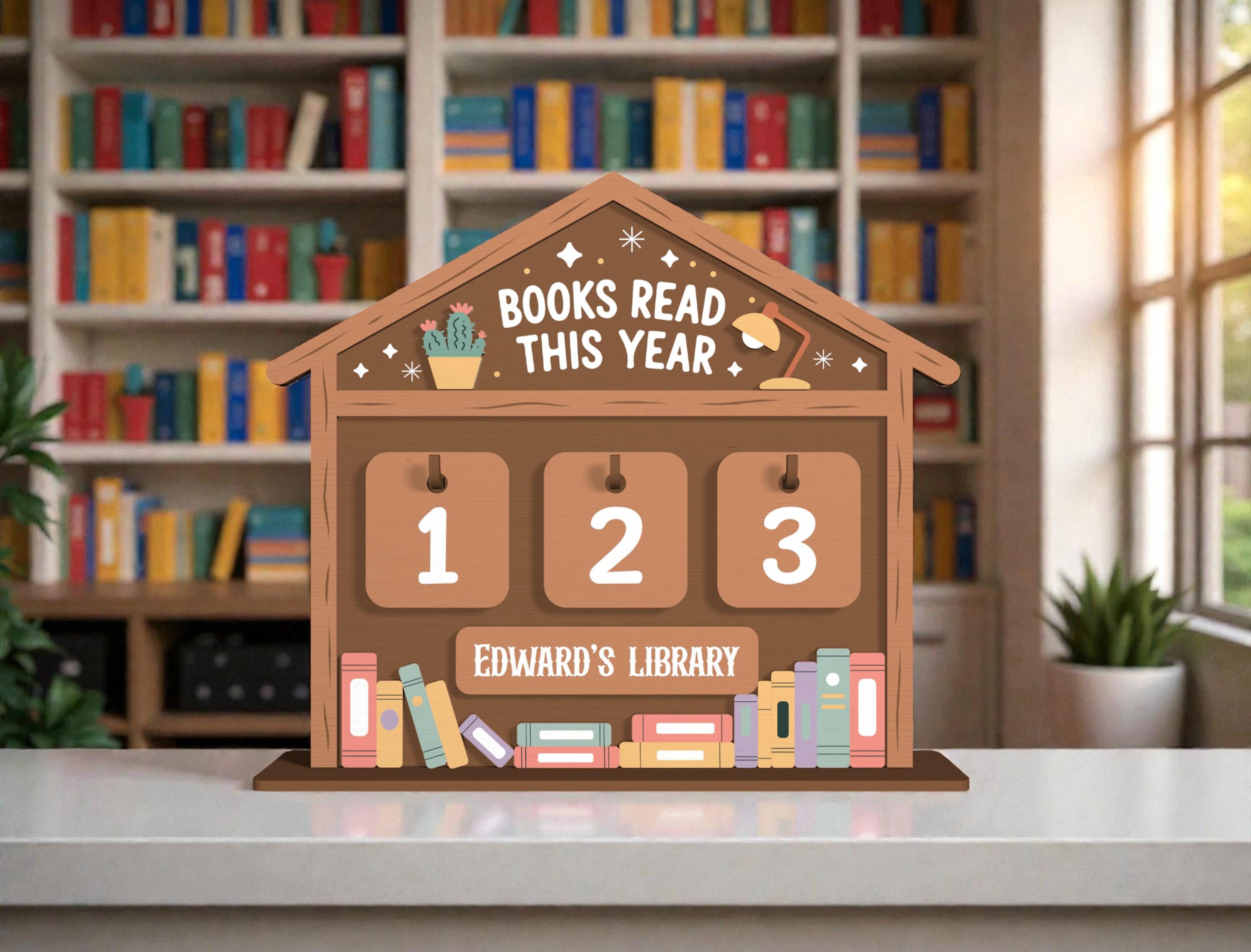 Personalized Books Read This Year Sign, Kids Book Tracker House, Custom Library Reading Counter, Pastel Bookshelf Decor