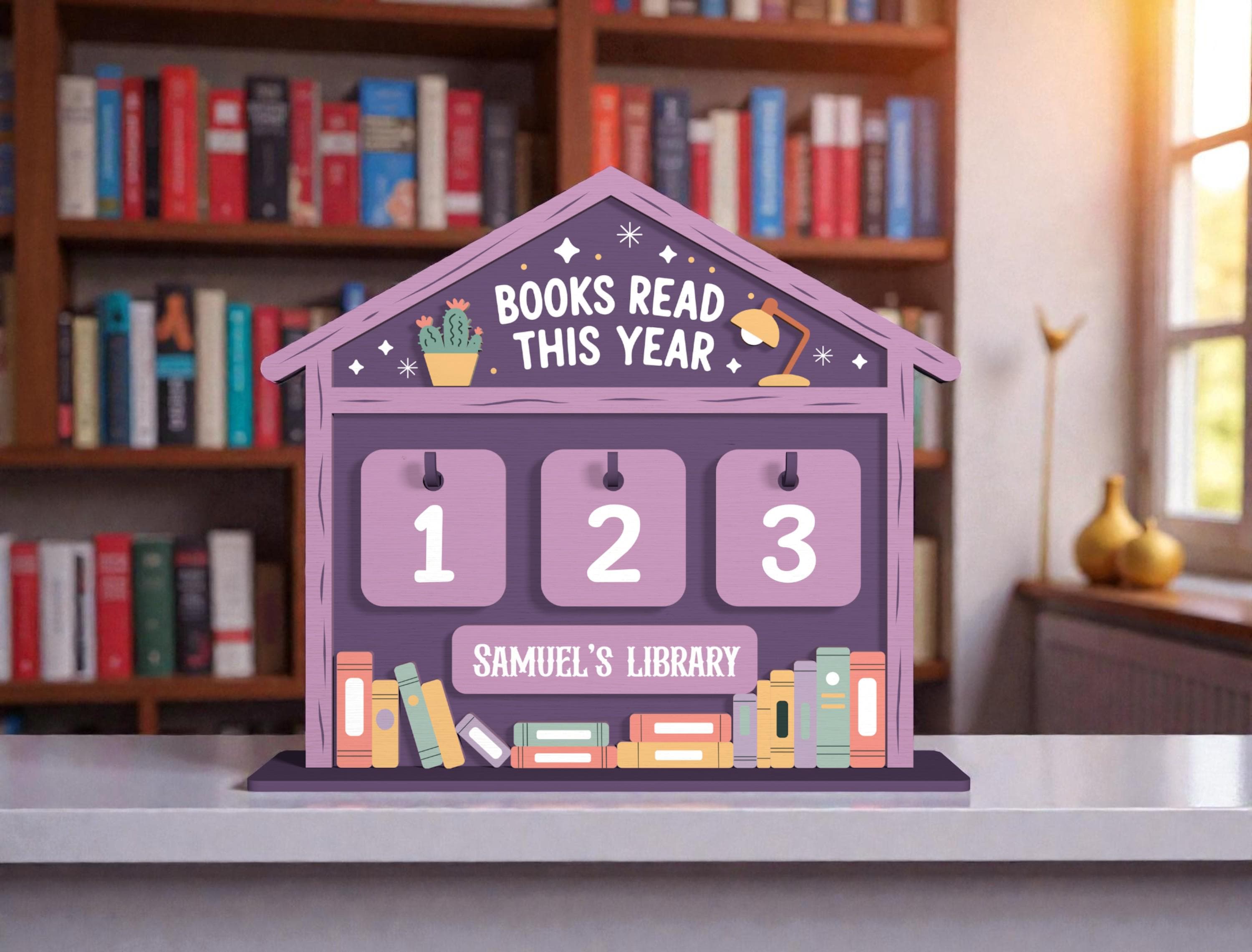 Personalized Books Read This Year Sign, Kids Book Tracker House, Custom Library Reading Counter, Pastel Bookshelf Decor
