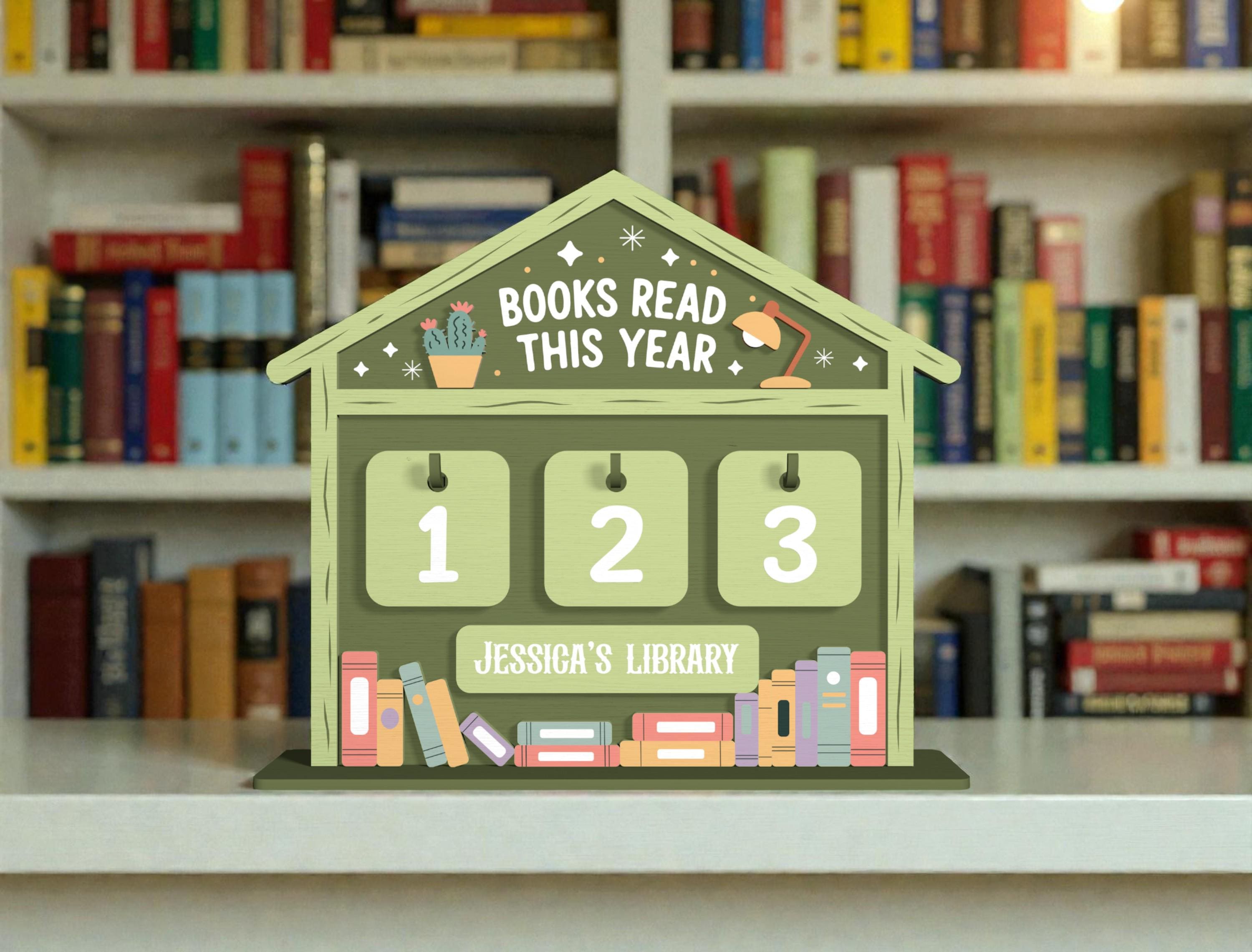 Personalized Books Read This Year Sign, Kids Book Tracker House, Custom Library Reading Counter, Pastel Bookshelf Decor
