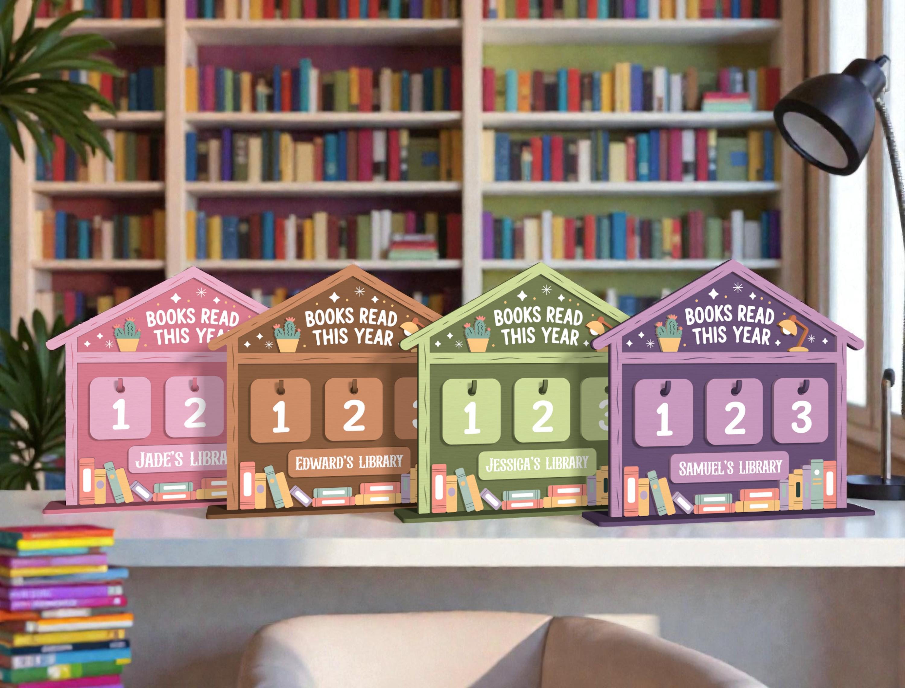 Personalized Books Read This Year Sign, Kids Book Tracker House, Custom Library Reading Counter, Pastel Bookshelf Decor