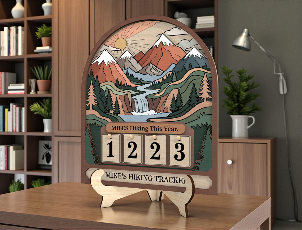 Personalized Hiking Miles Tracker, Miles Hiking This Year Sign, Custom Name Wooden Hiking Counter, Mountain Adventure Decor