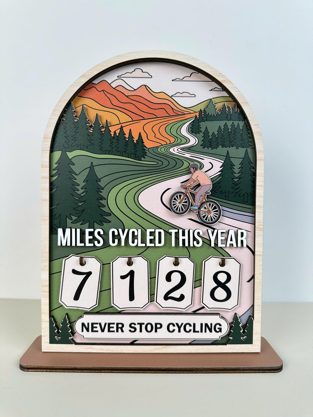 Vintage Wooden Cycling Tracker Sign, Personalized Miles Cycled This Year Counter, Custom Bike Mileage Tracker, Gift for Cyclists
