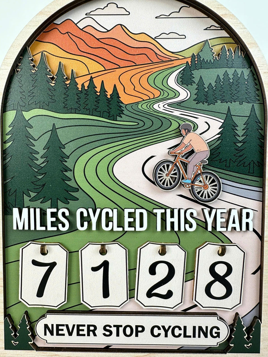 Vintage Wooden Cycling Tracker Sign, Personalized Miles Cycled This Year Counter, Custom Bike Mileage Tracker, Gift for Cyclists