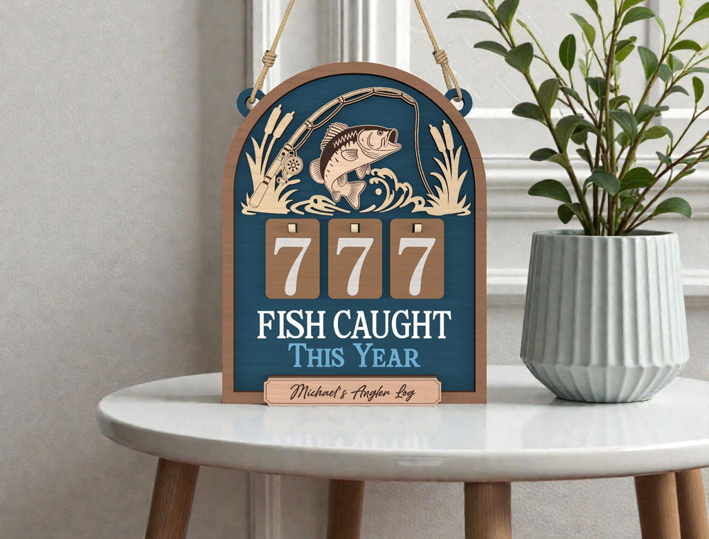 Personalized Fish Caught This Year Wooden Hanging Tracker, Custom Angler Log Sign, Fishing Catch Counter Decor, Fisherman Gift