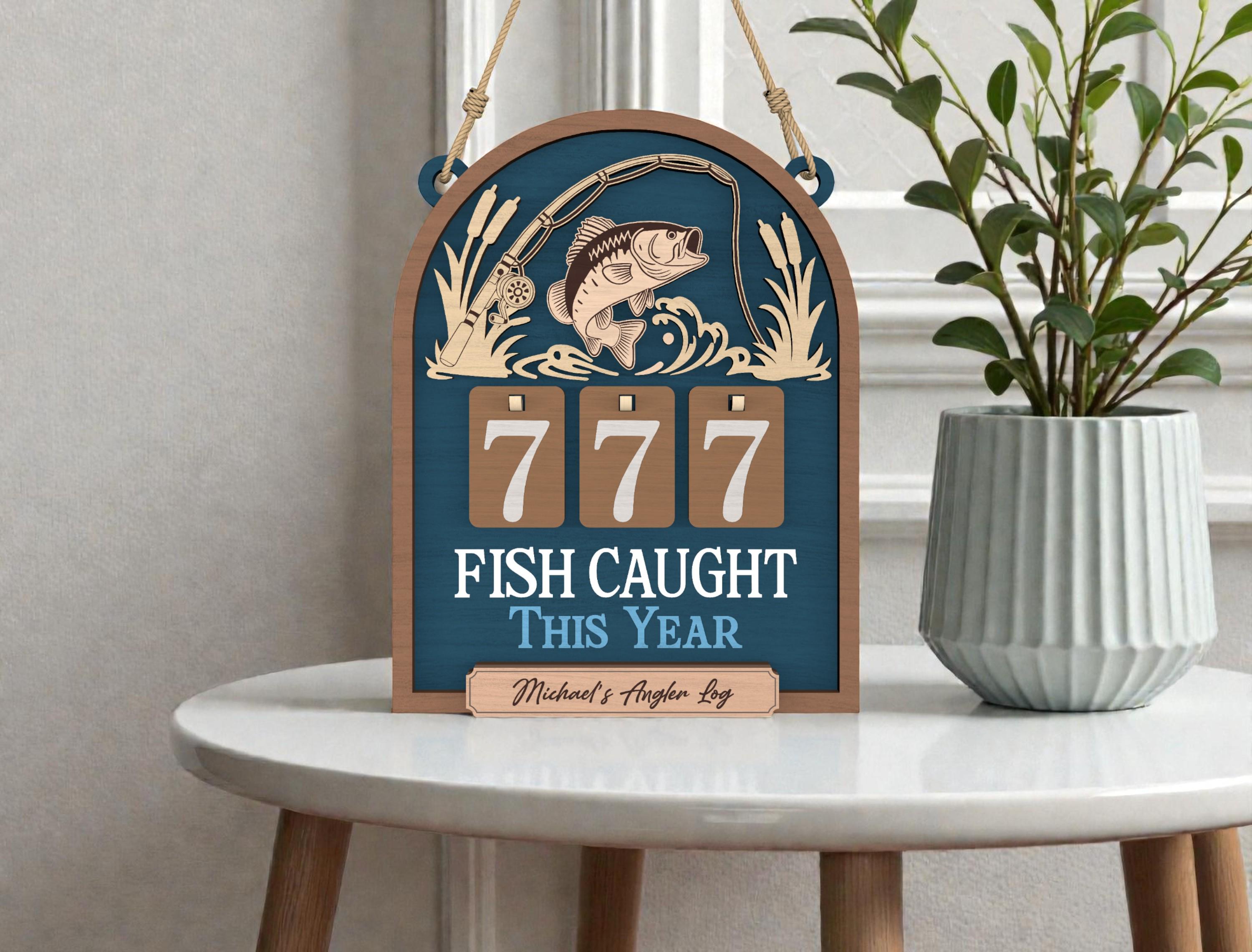 Personalized Fish Caught This Year Wooden Hanging Tracker, Custom Angler Log Sign, Fishing Catch Counter Decor, Fisherman Gift