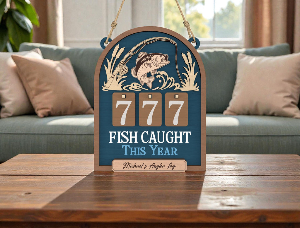 Personalized Fish Caught This Year Wooden Hanging Tracker, Custom Angler Log Sign, Fishing Catch Counter Decor, Fisherman Gift
