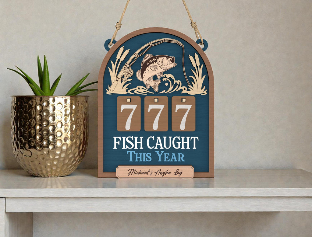 Personalized Fish Caught This Year Wooden Hanging Tracker, Custom Angler Log Sign, Fishing Catch Counter Decor, Fisherman Gift