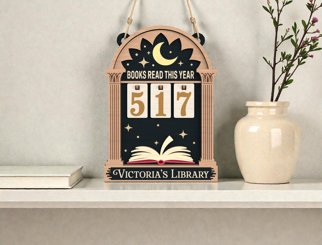 Personalized Books Read Tracker Wooden Sign, Reading Goal Counter Hanging Board, Gothic Library Decor, Book Lover Gift