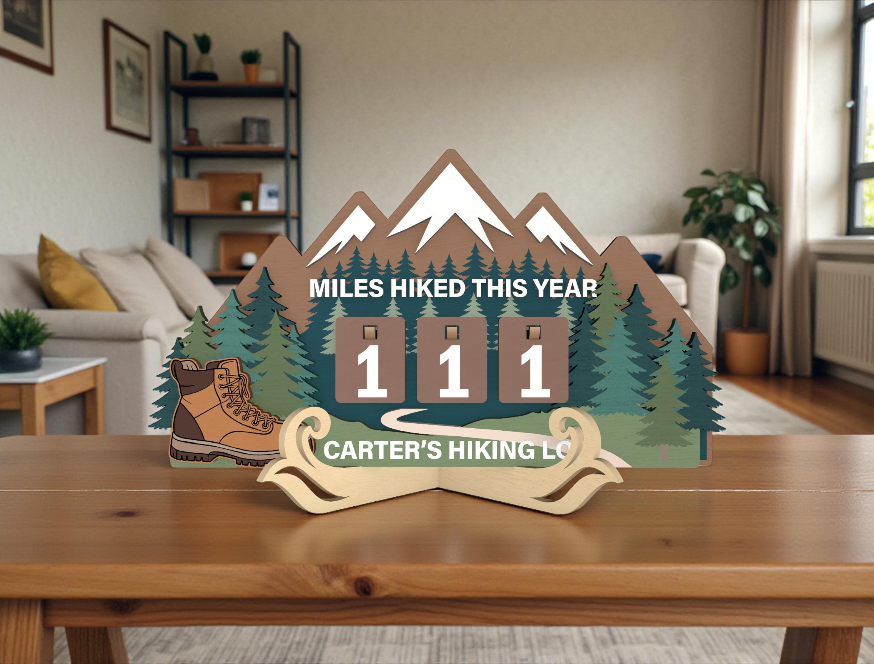 Personalized Hiking Miles Tracker Tabletop Sign | Wooden Adventure Log Decor | Miles Hiked This Year | Gift for Hiking Lovers