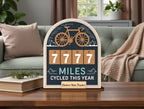 Personalized Miles Cycled Tracker Wooden Sign, Cycling Mileage Counter Tabletop Decor, Custom Bike Ride Tracker, Cyclist Gift