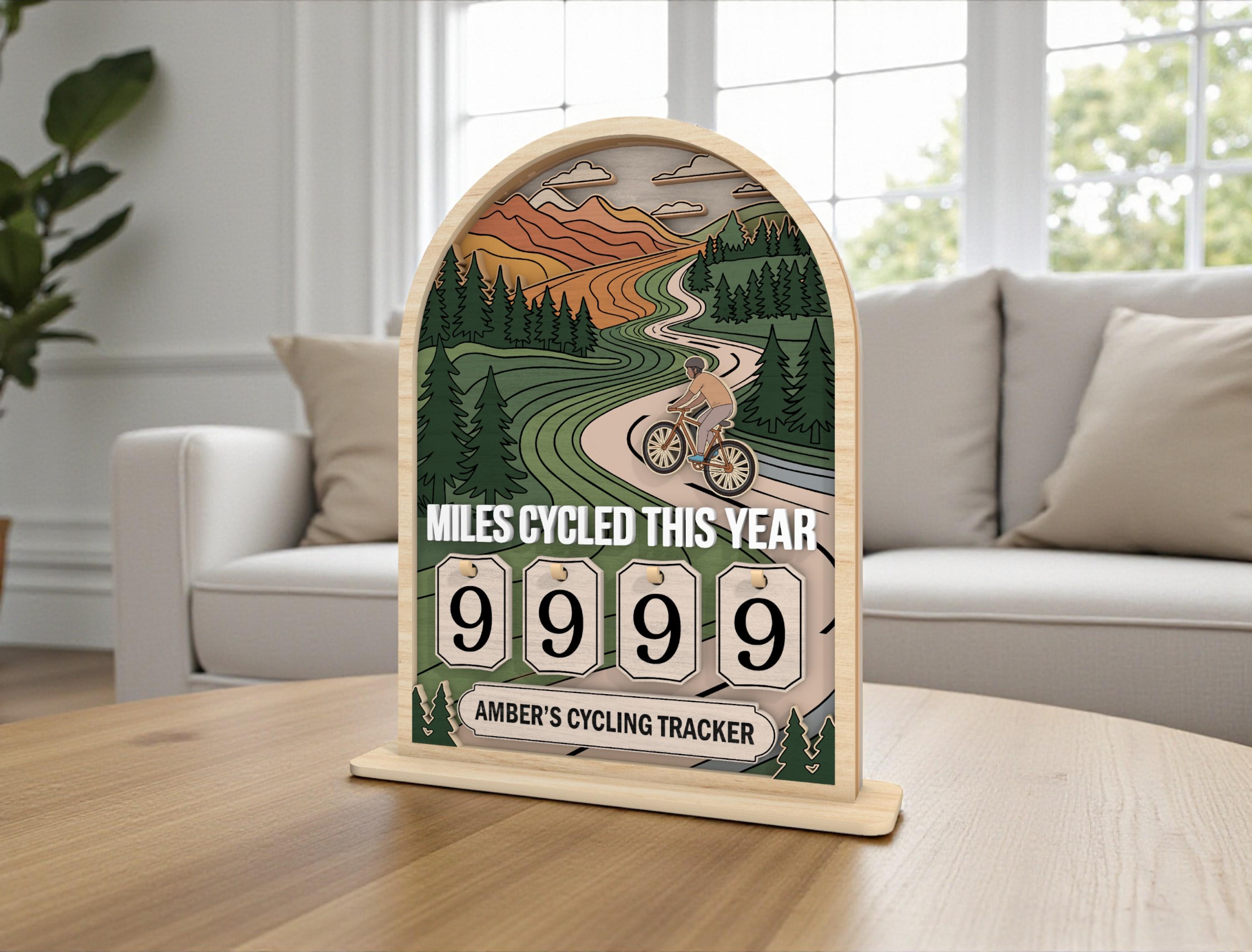 Vintage Wooden Cycling Tracker Sign, Personalized Miles Cycled This Year Counter, Custom Bike Mileage Tracker, Gift for Cyclists