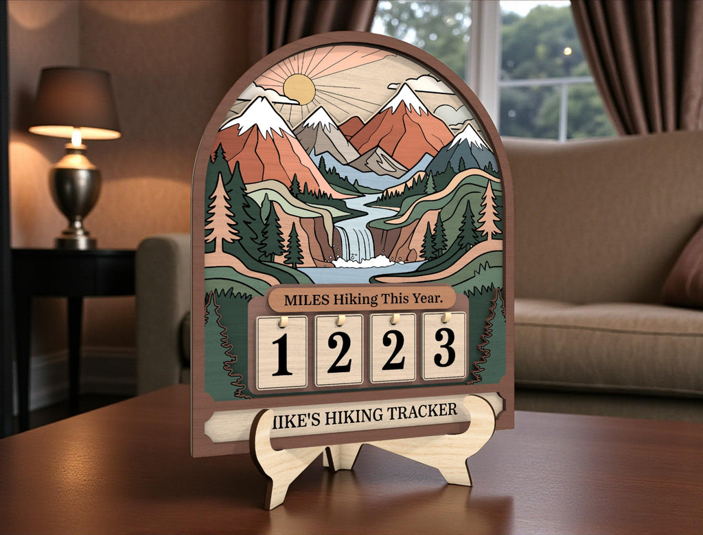 Personalized Hiking Miles Tracker, Miles Hiking This Year Sign, Custom Name Wooden Hiking Counter, Mountain Adventure Decor