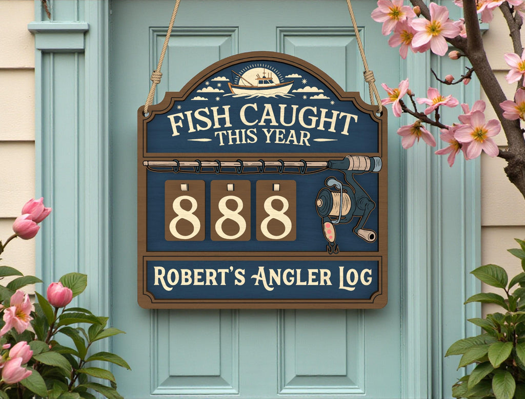 Personalized Fish Caught This Year Wooden Hanging Tracker, Custom Angler Log Sign, Fishing Catch Counter, Fisherman Gift Decor