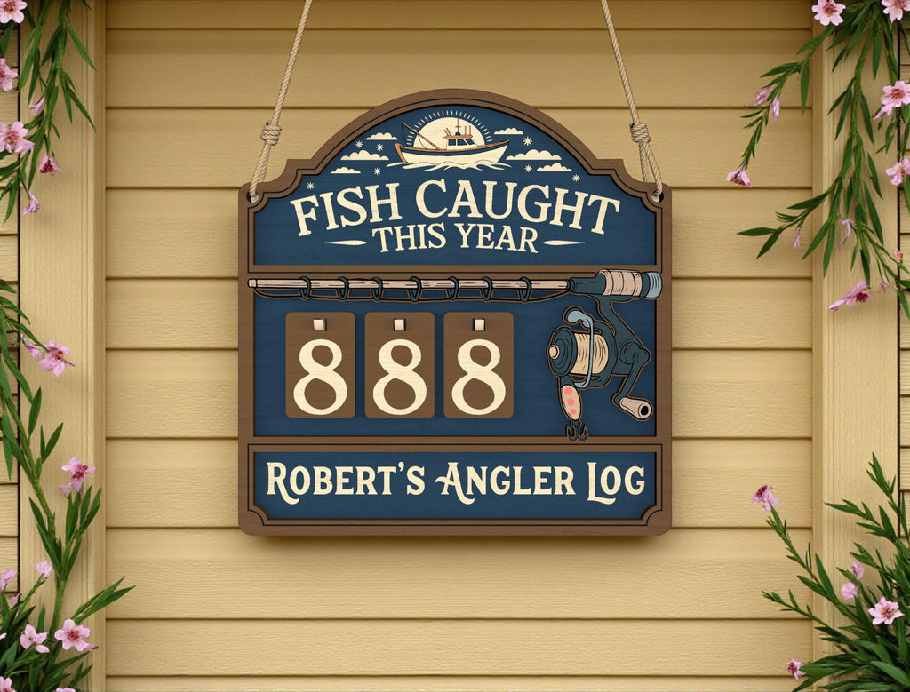 Personalized Fish Caught This Year Wooden Hanging Tracker, Custom Angler Log Sign, Fishing Catch Counter, Fisherman Gift Decor