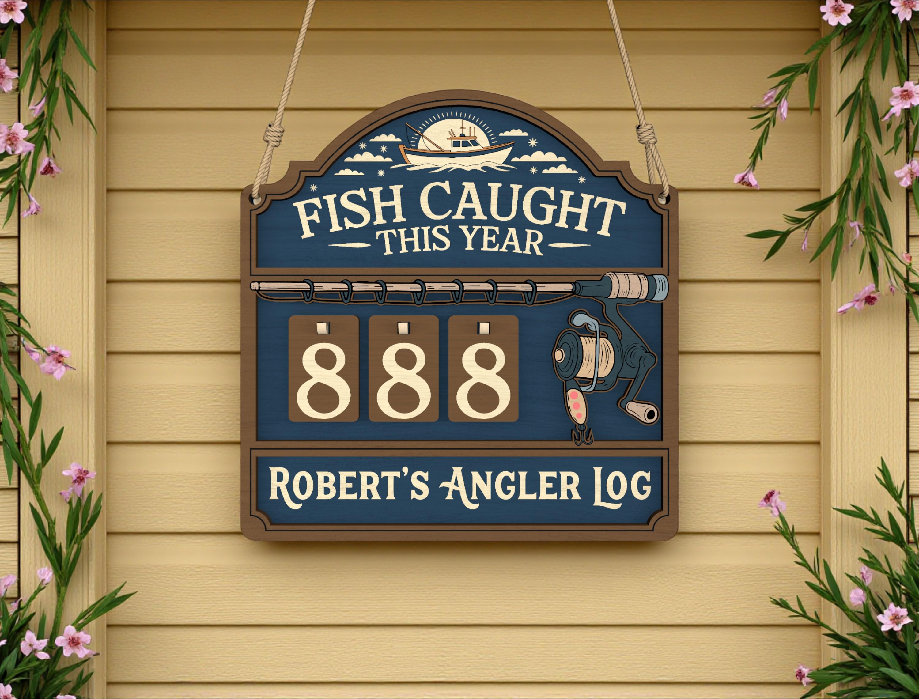 Personalized Fish Caught This Year Wooden Hanging Tracker, Custom Angler Log Sign, Fishing Catch Counter, Fisherman Gift Decor