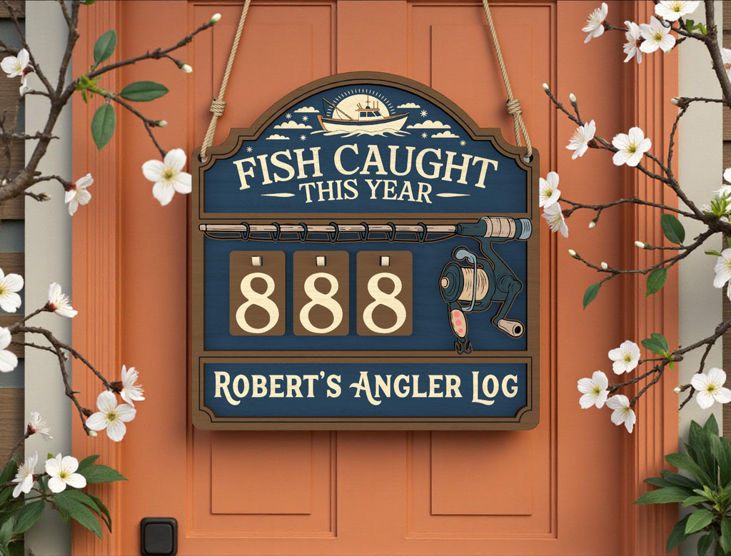 Personalized Fish Caught This Year Wooden Hanging Tracker, Custom Angler Log Sign, Fishing Catch Counter, Fisherman Gift Decor