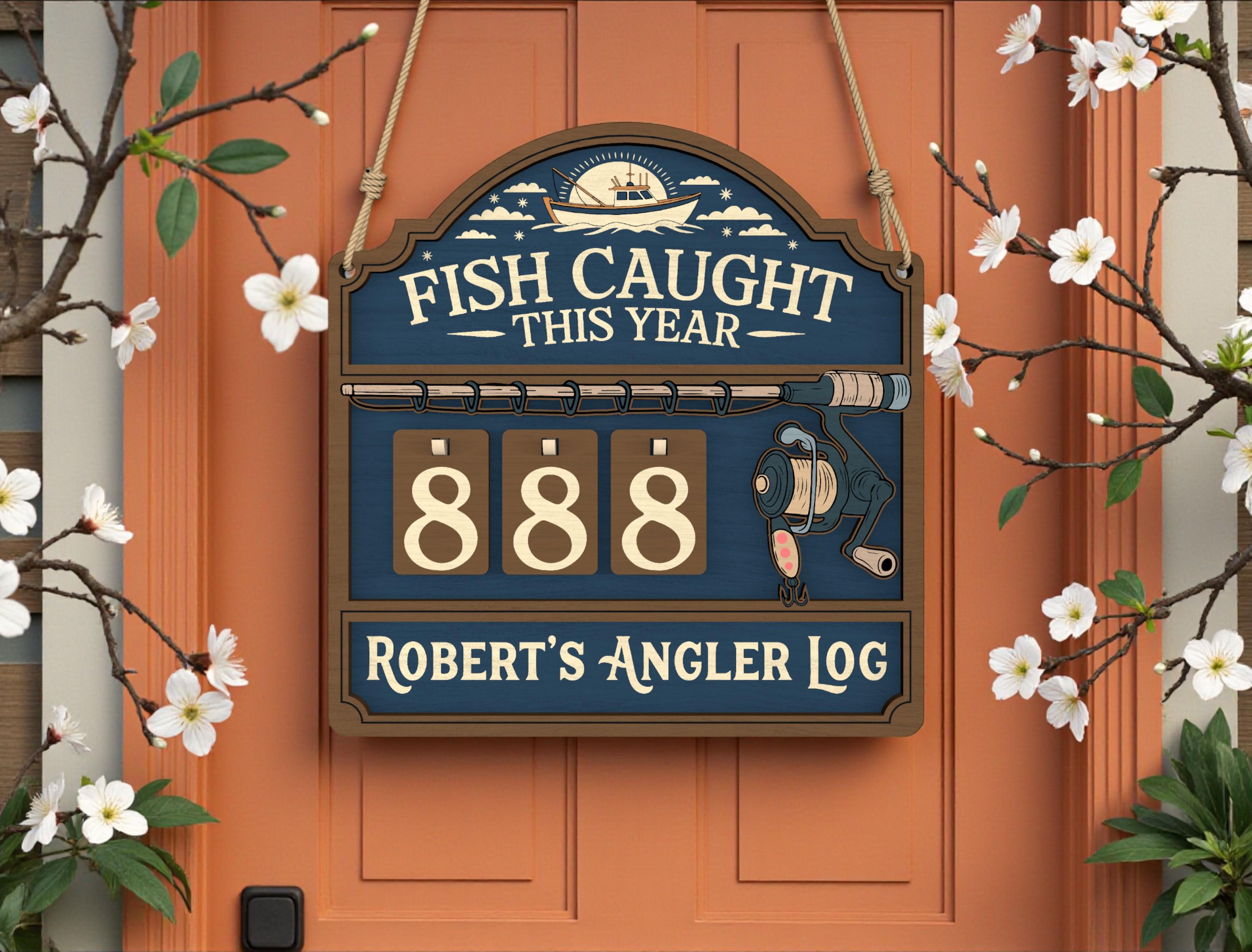 Personalized Fish Caught This Year Wooden Hanging Tracker, Custom Angler Log Sign, Fishing Catch Counter, Fisherman Gift Decor