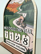 Vintage Wooden Cycling Tracker Sign, Personalized Miles Cycled This Year Counter, Custom Bike Mileage Tracker, Gift for Cyclists