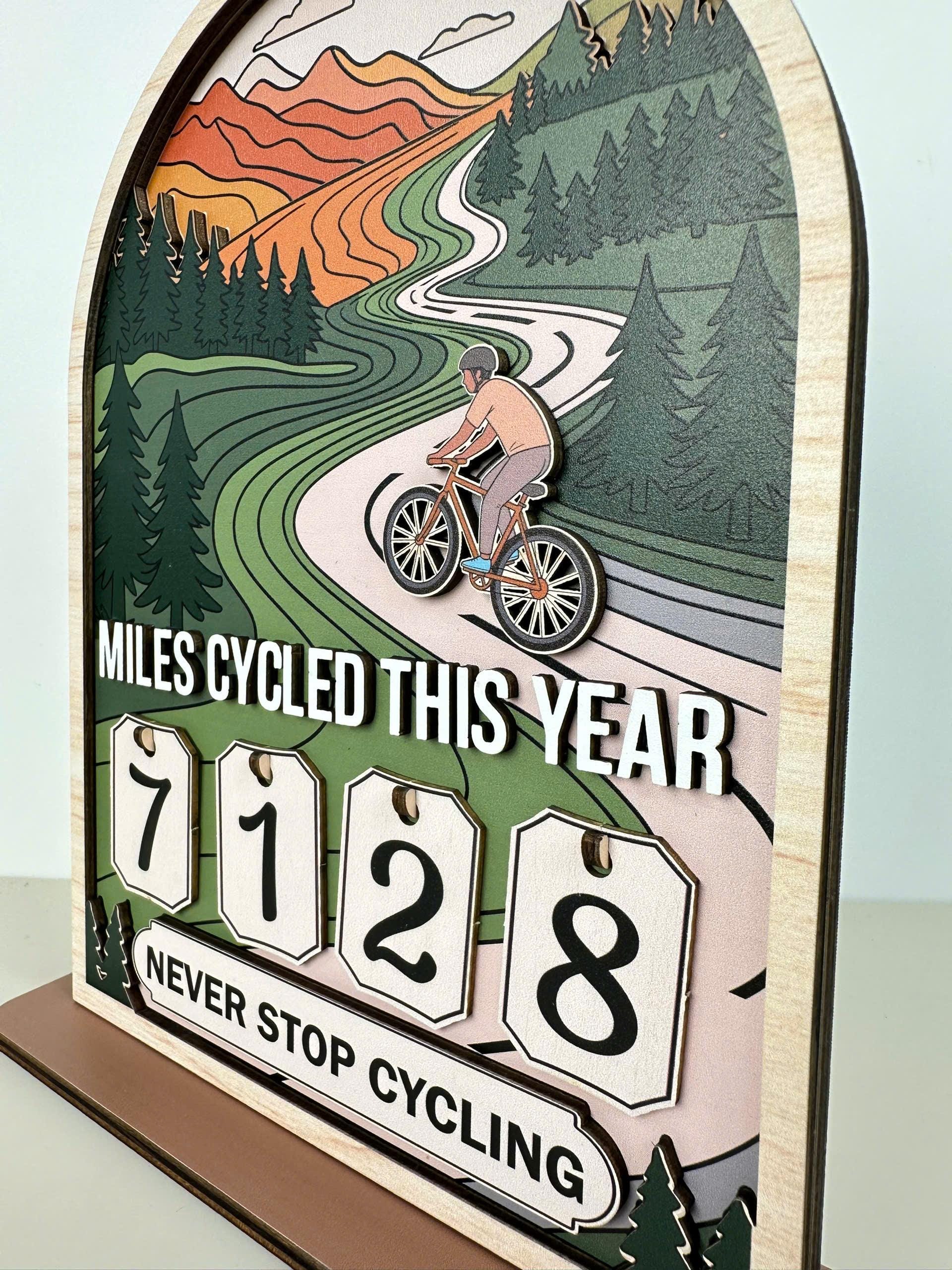 Vintage Wooden Cycling Tracker Sign, Personalized Miles Cycled This Year Counter, Custom Bike Mileage Tracker, Gift for Cyclists