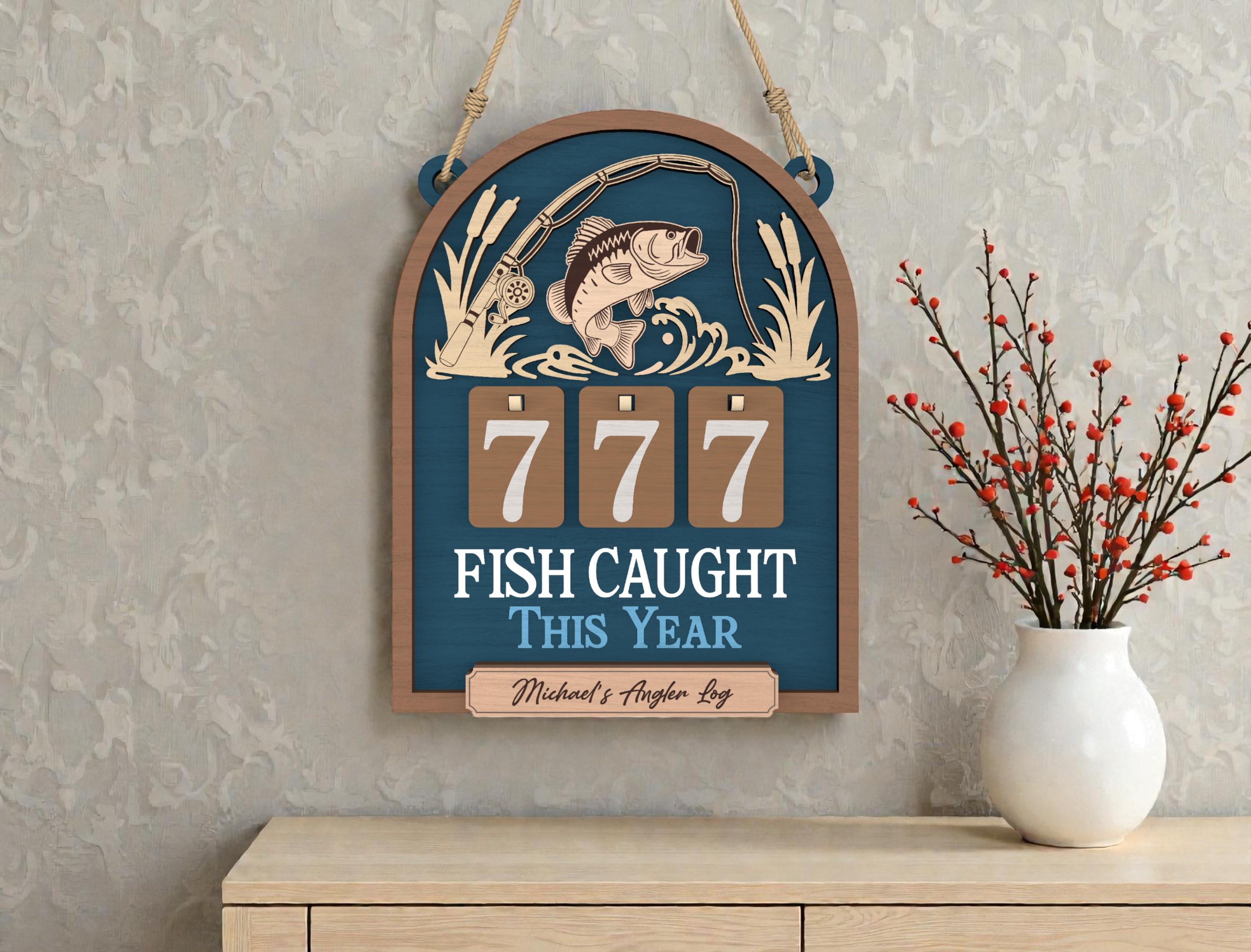 Personalized Fish Caught This Year Wooden Hanging Tracker, Custom Angler Log Sign, Fishing Catch Counter Decor, Fisherman Gift