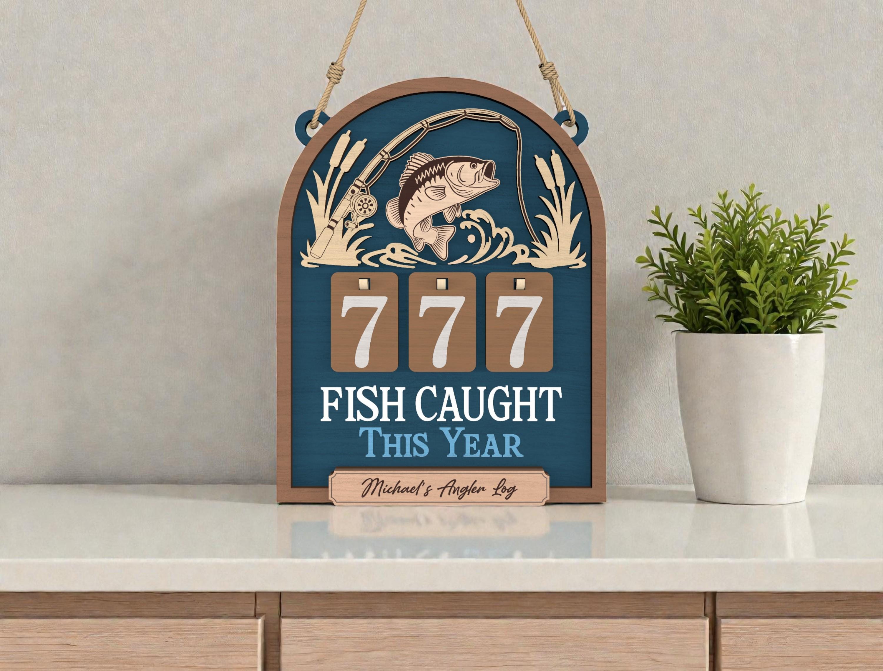 Personalized Fish Caught This Year Wooden Hanging Tracker, Custom Angler Log Sign, Fishing Catch Counter Decor, Fisherman Gift