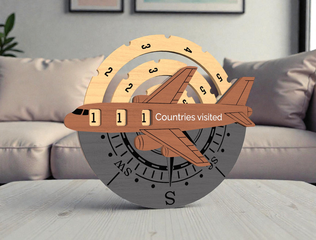 Countries Visited Tracker Wooden Sign, Travel Counter Airplane Decor, World Travel Progress Board, Traveler Gift