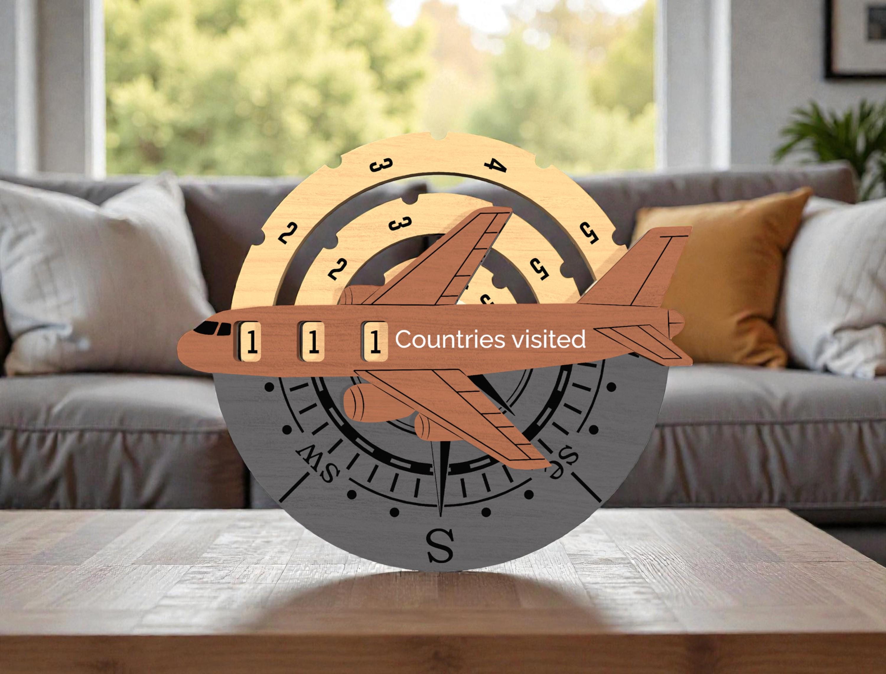 Countries Visited Tracker Wooden Sign, Travel Counter Airplane Decor, World Travel Progress Board, Traveler Gift