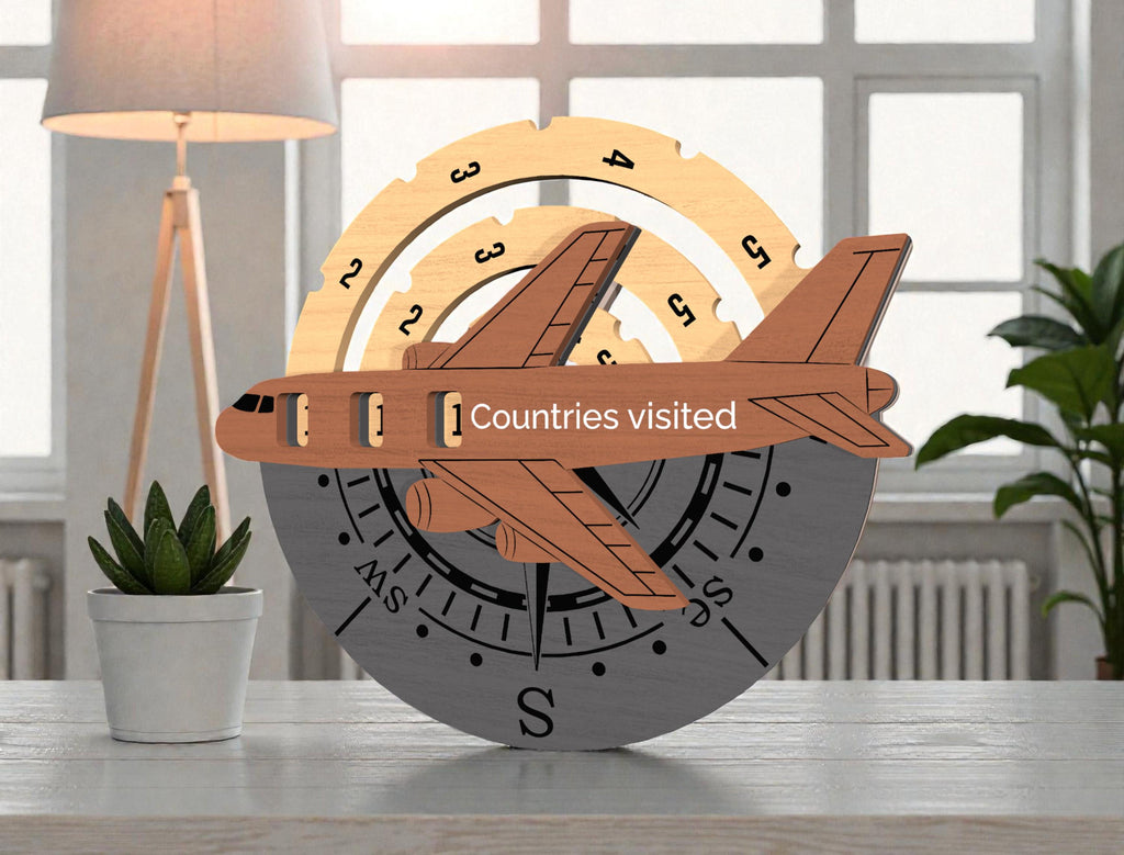Countries Visited Tracker Wooden Sign, Travel Counter Airplane Decor, World Travel Progress Board, Traveler Gift