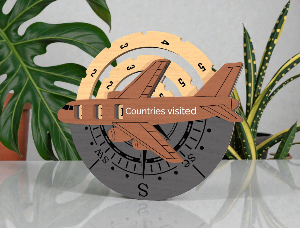 Countries Visited Tracker Wooden Sign, Travel Counter Airplane Decor, World Travel Progress Board, Traveler Gift