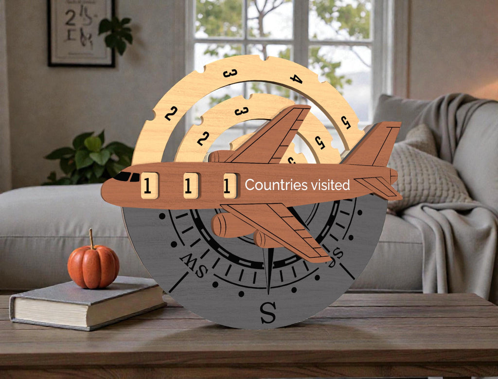 Countries Visited Tracker Wooden Sign, Travel Counter Airplane Decor, World Travel Progress Board, Traveler Gift