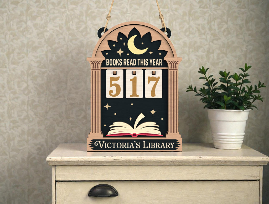 Personalized Books Read Tracker Wooden Sign, Reading Goal Counter Hanging Board, Gothic Library Decor, Book Lover Gift