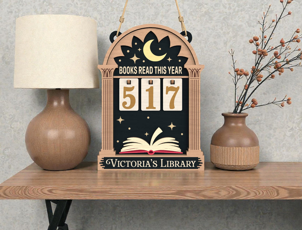 Personalized Books Read Tracker Wooden Sign, Reading Goal Counter Hanging Board, Gothic Library Decor, Book Lover Gift