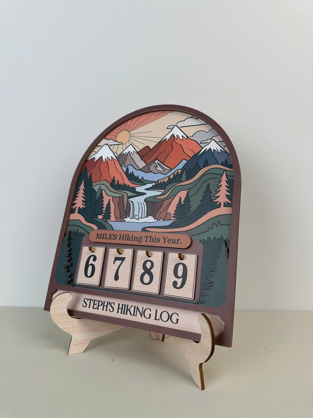 Personalized Hiking Miles Tracker, Miles Hiking This Year Sign, Custom Name Wooden Hiking Counter, Mountain Adventure Decor