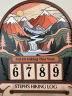 Personalized Hiking Miles Tracker, Miles Hiking This Year Sign, Custom Name Wooden Hiking Counter, Mountain Adventure Decor