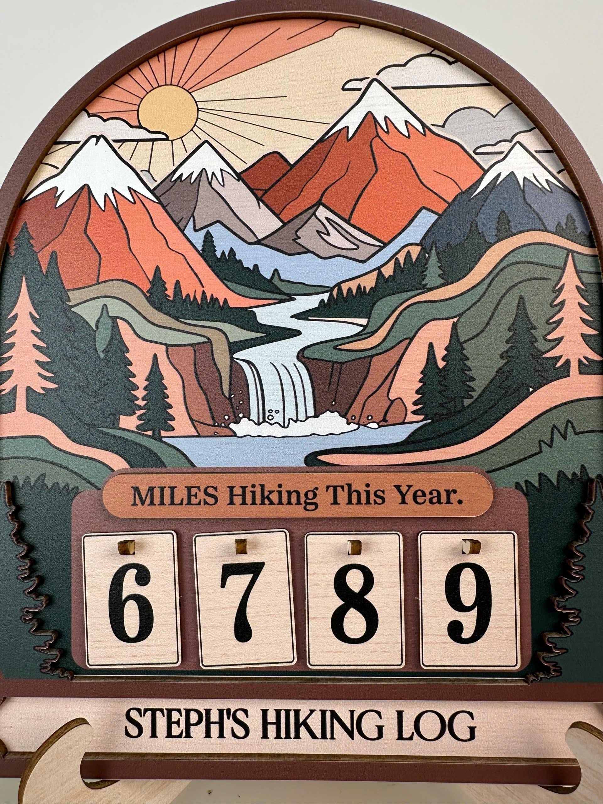 Personalized Hiking Miles Tracker, Miles Hiking This Year Sign, Custom Name Wooden Hiking Counter, Mountain Adventure Decor