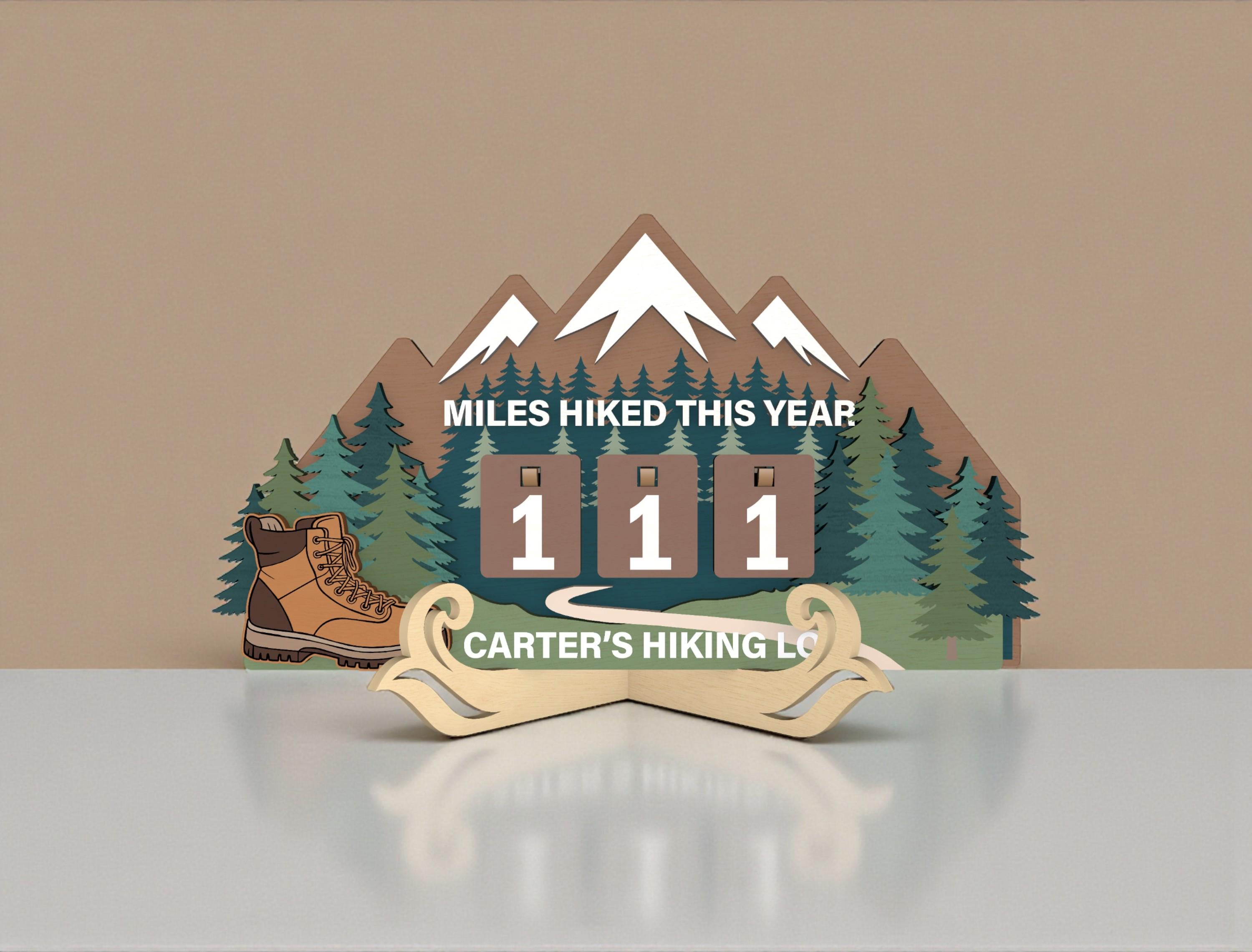 Personalized Hiking Miles Tracker Tabletop Sign | Wooden Adventure Log Decor | Miles Hiked This Year | Gift for Hiking Lovers