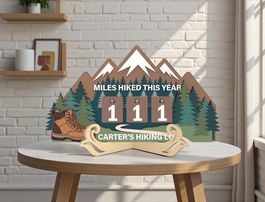 Personalized Hiking Miles Tracker Tabletop Sign | Wooden Adventure Log Decor | Miles Hiked This Year | Gift for Hiking Lovers