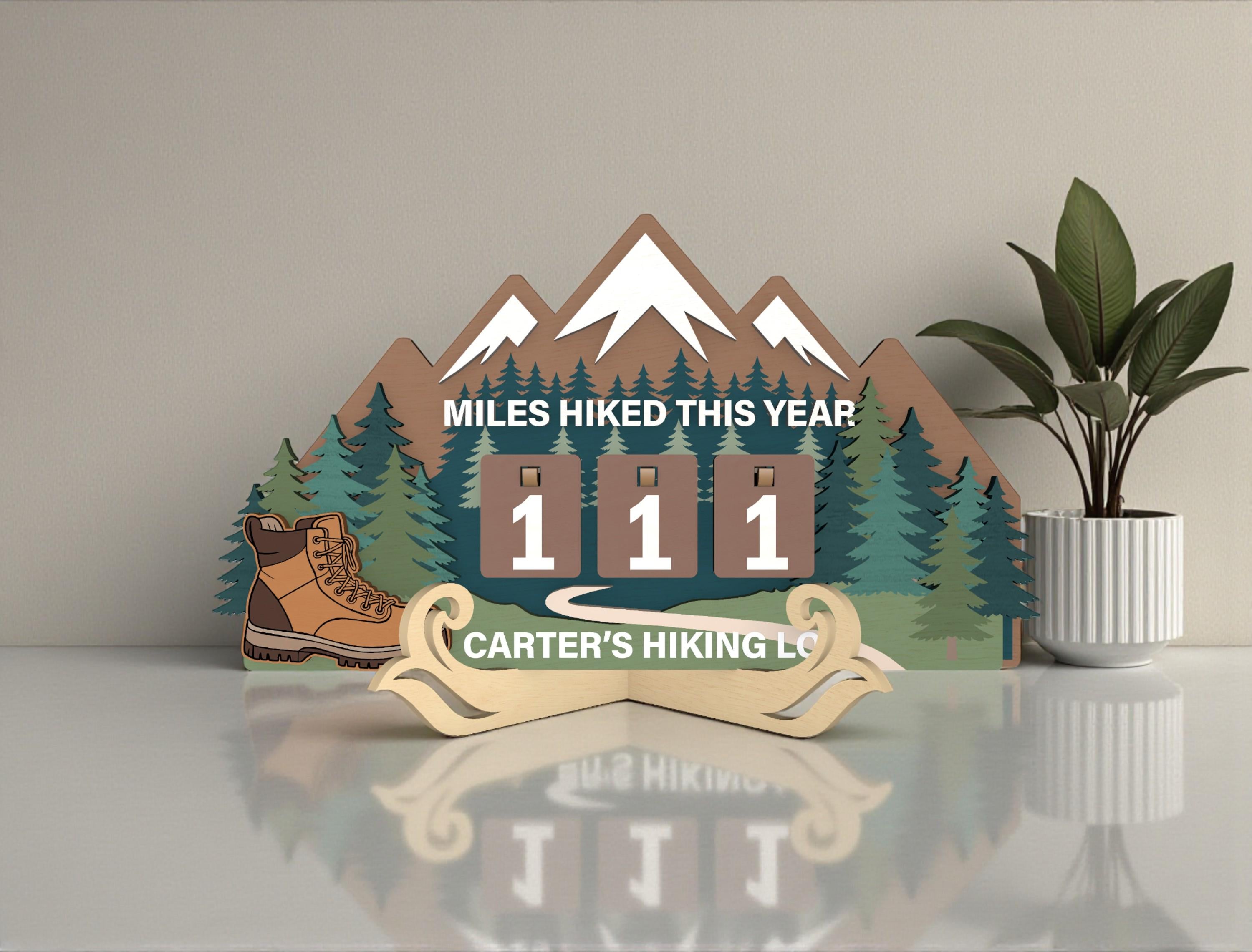 Personalized Hiking Miles Tracker Tabletop Sign | Wooden Adventure Log Decor | Miles Hiked This Year | Gift for Hiking Lovers